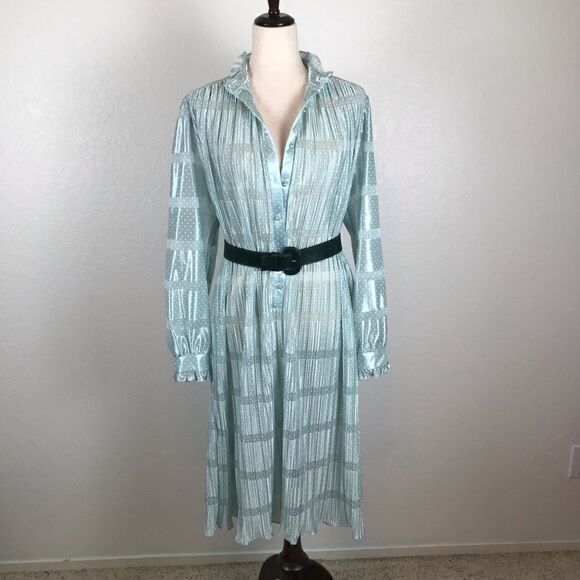 Vintage Discovery seafoam polkadot oversized robe dress 8* - Picture 3 of 16